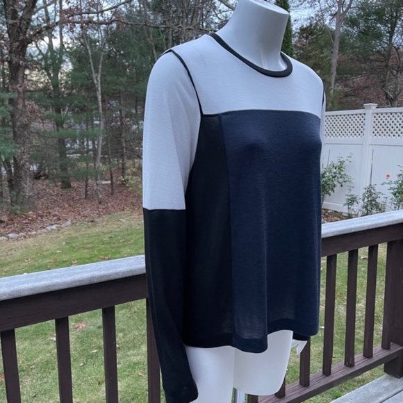VINCE Color Block Navy/Black/White Long Sleeve Top L - Picture 4 of 6